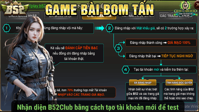 Nhận diện B52Club bằng cách tạo tài khoản mới để test