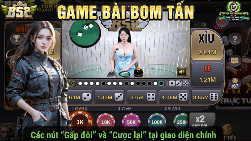 Các nút “Gấp đôi” và “Cược lại” tại giao diện chính